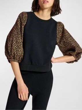 Essentiel Antwerp-Crema Sweatshirt w/ Leopard-Jacquard Sleeves Size 2
